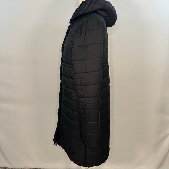 Fabletics Knee Length Hooded Puffer Jacket Black - Picture 5 of 9